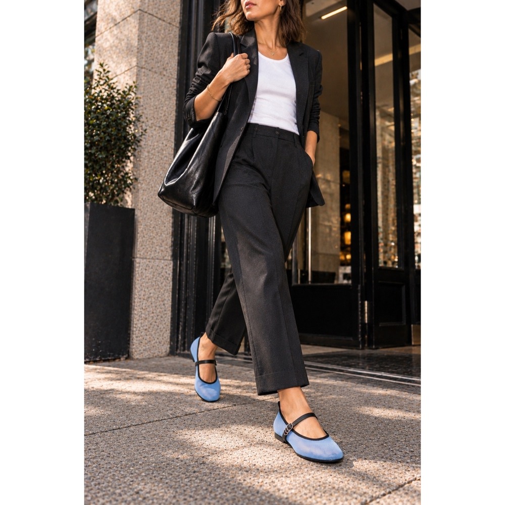 rag & bone Spire Mesh Mary Jane Flats Ice Blue Black EU 39 US 9